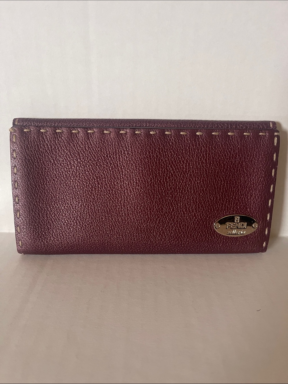 Fendi Burgundy Leather Card & Key Holder with Gold Logo